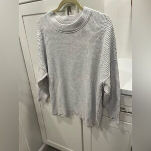 Aerie Soft Knit Waffle Thermal Sweatshirt AE Comfy Relaxed top Gray M Oversized